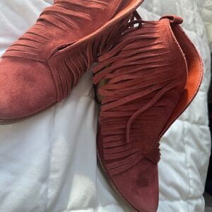 fringe suede booties 7.5